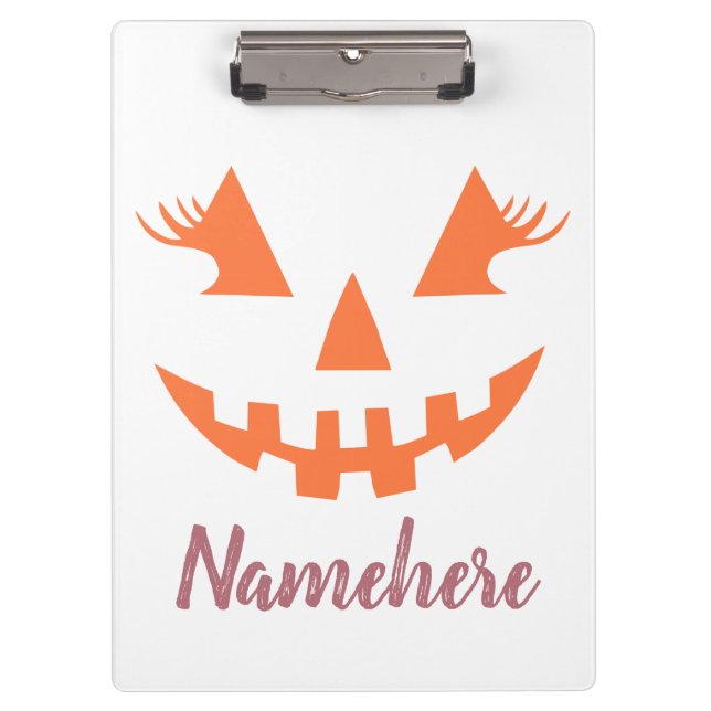 Custom Girly Jack O Lantern Pumpkin Halloween Clipboard (Front)