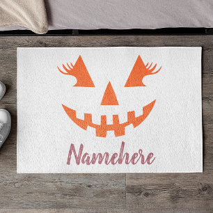 Custom Girly Jack O Lantern Pumpkin Halloween Doormat