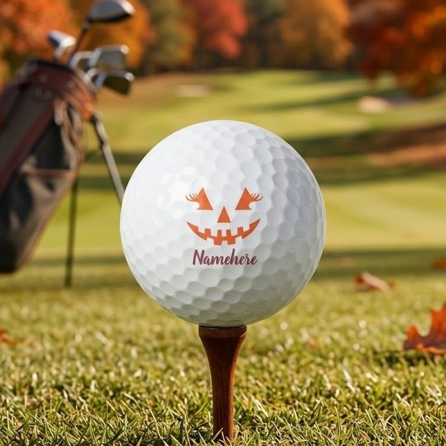 Custom Girly Jack O Lantern Pumpkin Halloween Golf Balls (Creator Uploaded)