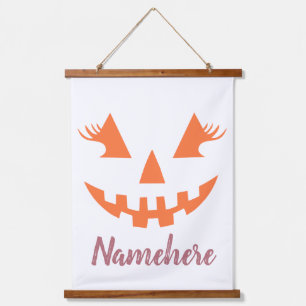 Custom Girly Jack O Lantern Pumpkin Halloween Hanging Tapestry