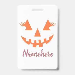 Custom Girly Jack O Lantern Pumpkin Halloween ID Badge
