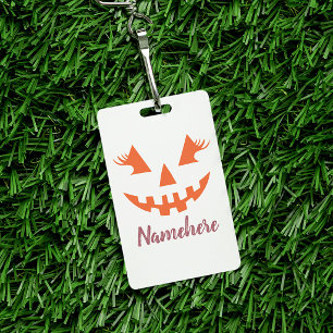Custom Girly Jack O Lantern Pumpkin Halloween ID Badge