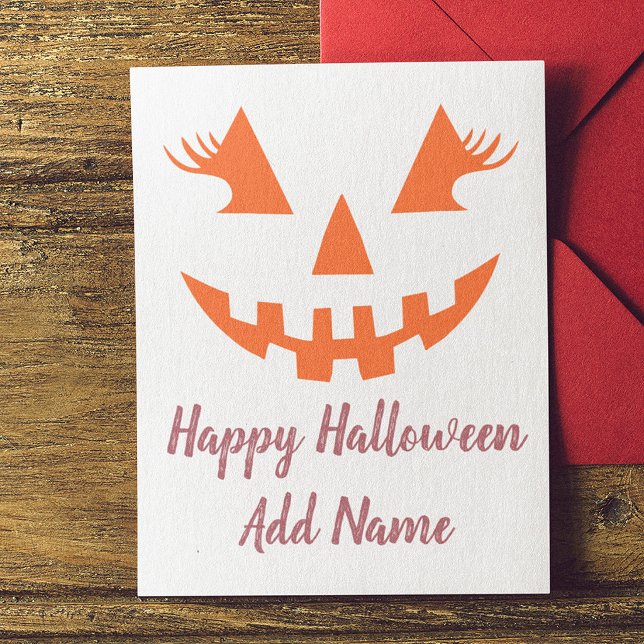 Custom Girly Jack O Lantern Pumpkin Halloween Invitation Postcard (Creator Uploaded)
