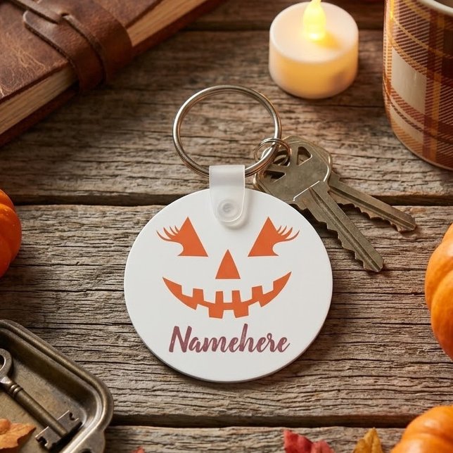 Custom Girly Jack O Lantern Pumpkin Halloween Key Ring (Creator Uploaded)