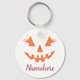 Custom Girly Jack O Lantern Pumpkin Halloween Key Ring