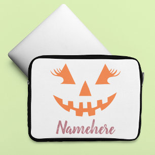 Custom Girly Jack O Lantern Pumpkin Halloween Laptop Sleeve