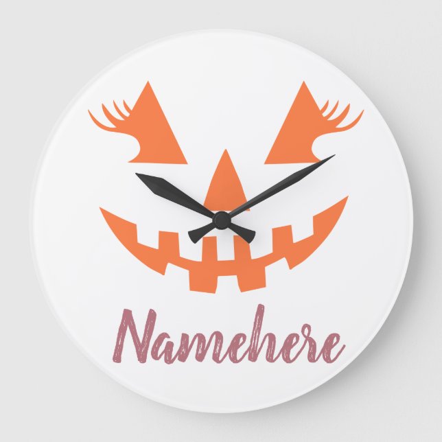 Custom Girly Jack O Lantern Pumpkin Halloween Large Clock (Front)