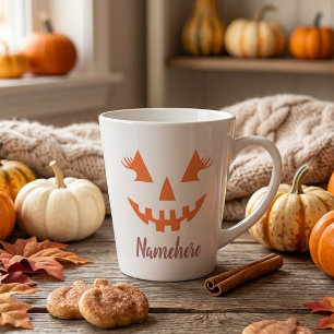 Custom Girly Jack O Lantern Pumpkin Halloween Latte Mug
