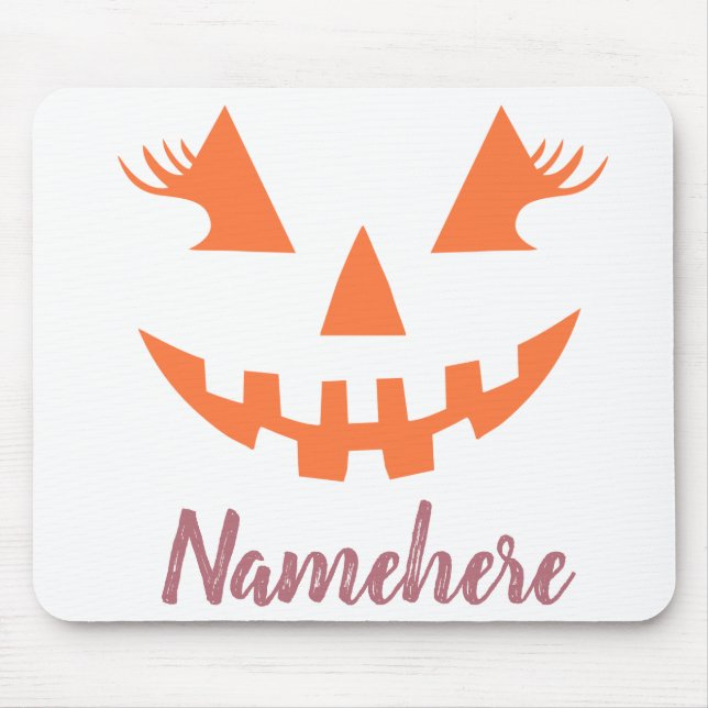 Custom Girly Jack O Lantern Pumpkin Halloween Mouse Pad (Front)