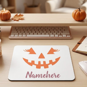 Custom Girly Jack O Lantern Pumpkin Halloween Mouse Pad