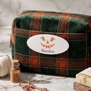 Custom Girly Jack O Lantern Pumpkin Halloween Name Tag