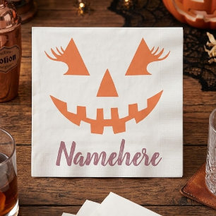 Custom Girly Jack O Lantern Pumpkin Halloween Napkin
