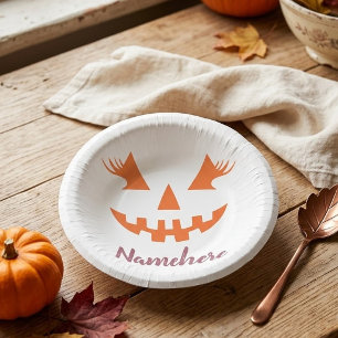 Custom Girly Jack O Lantern Pumpkin Halloween Paper Plate