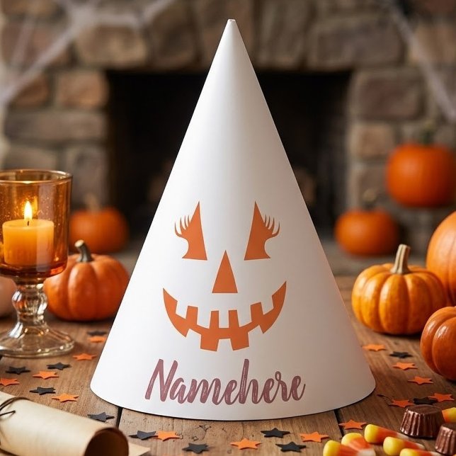 Custom Girly Jack O Lantern Pumpkin Halloween Party Hat (Creator Uploaded)