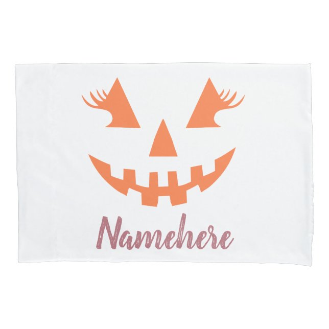 Custom Girly Jack O Lantern Pumpkin Halloween Pillowcase (Front)