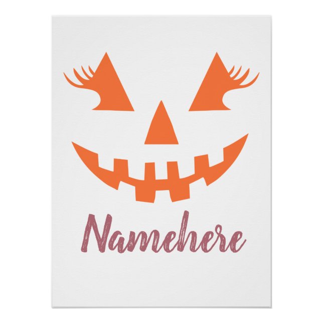 Custom Girly Jack O Lantern Pumpkin Halloween Poster (Front)