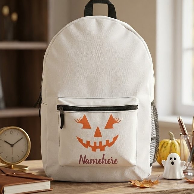 Custom Girly Jack O Lantern Pumpkin Halloween Printed Backpack (Creator Uploaded)