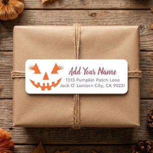 Custom Girly Jack O Lantern Pumpkin Halloween Return Address Label