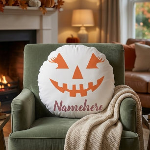 Custom Girly Jack O Lantern Pumpkin Halloween Round Cushion