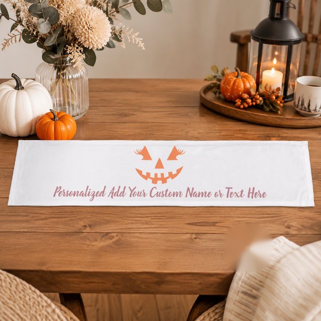 Custom Girly Jack O Lantern Pumpkin Halloween Short Table Runner (Creator Uploaded)