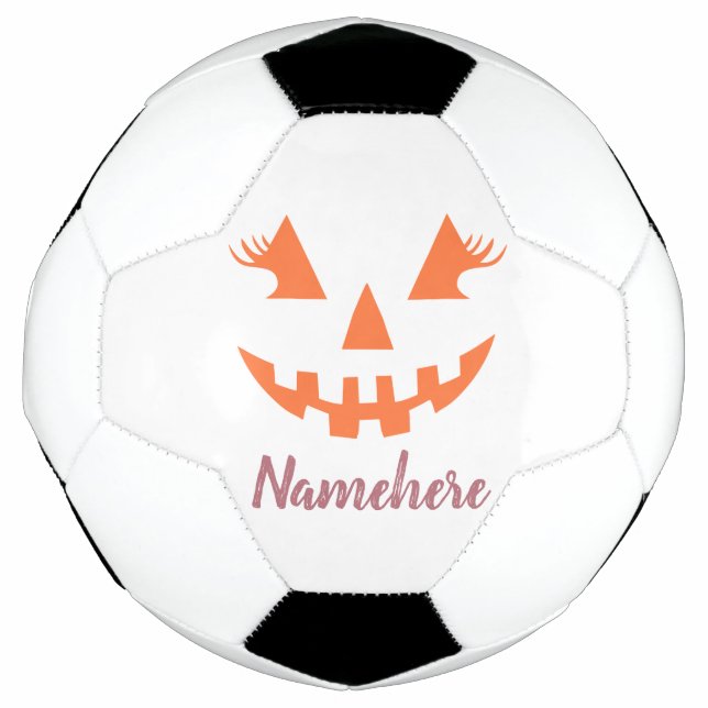 Custom Girly Jack O Lantern Pumpkin Halloween Soccer Ball (Front)
