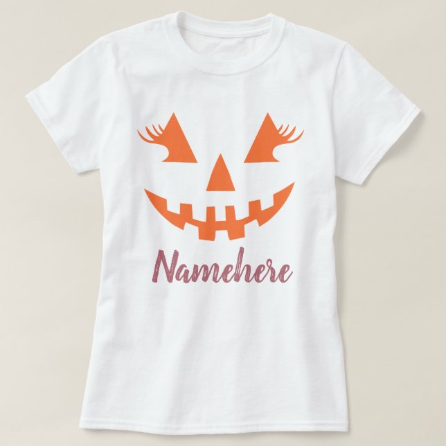 Custom Girly Jack O Lantern Pumpkin Halloween T-Shirt (Design Front)
