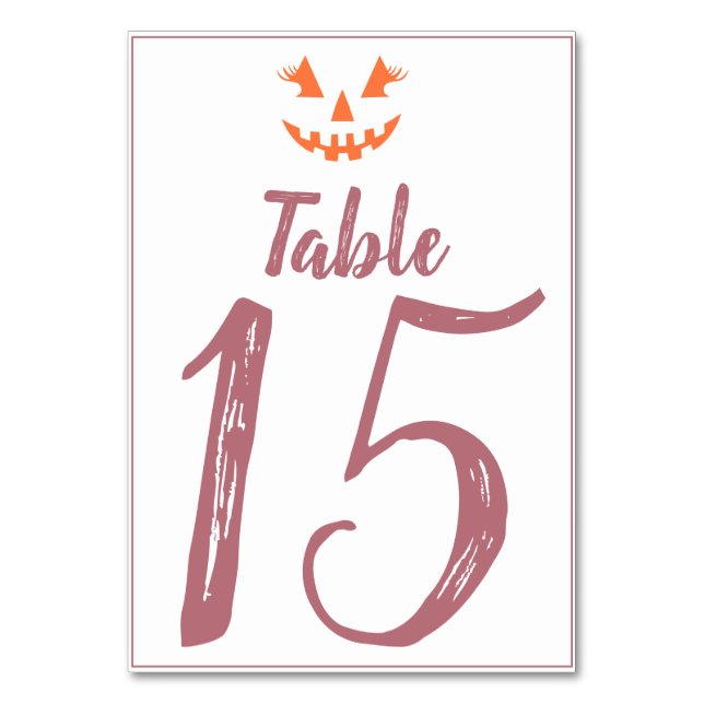 Custom Girly Jack O Lantern Pumpkin Halloween Table Number (Front)