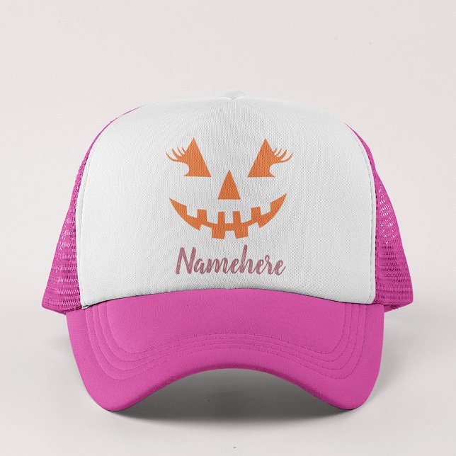Custom Girly Jack O Lantern Pumpkin Halloween Trucker Hat (Creator Uploaded)