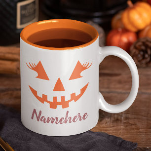 Custom Girly Jack O Lantern Pumpkin Halloween Two-Tone Coffee Mug