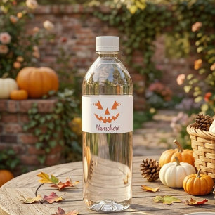 Custom Girly Jack O Lantern Pumpkin Halloween Water Bottle Label
