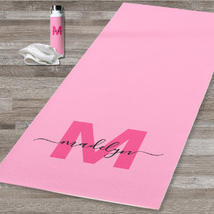 Custom Girly Monogram Name Hot Pink Yoga Mat