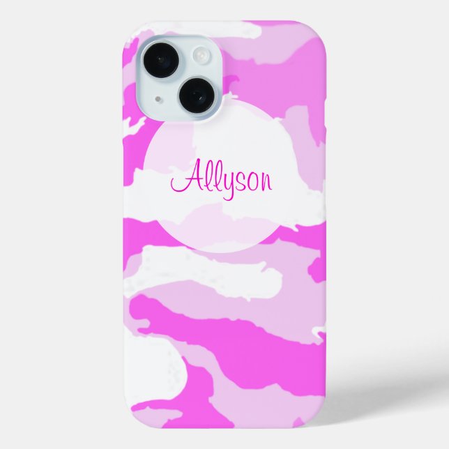Custom Girly Pink and White Camouflage Pattern Case-Mate iPhone Case (Back)
