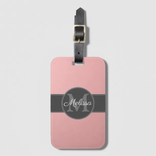 Custom Girly pink blush rose gold monogram + name Luggage Tag