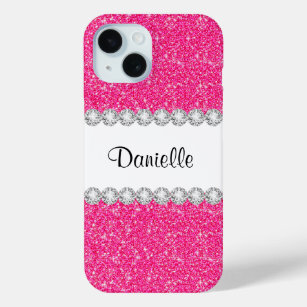 Custom Girly Pink Glitter iPhone 15 Case
