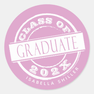 Custom Girly Pink Graduate  Classic Round Sticker