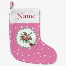 Custom Girly Pink White Star Christmas Stocking