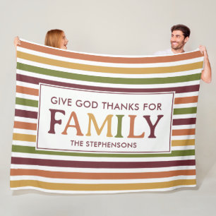 Custom GIVE THANKS Autumn Fall Stripes Family Fleece Blanket