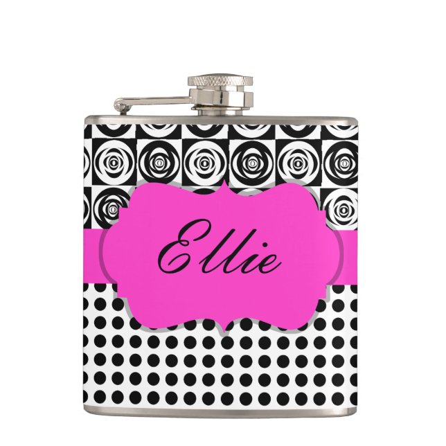 Custom Glam Black and White Hip Flask (Front)