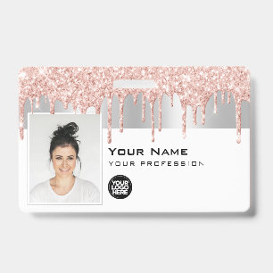 Custom Glam Employee Photo, Bar Code, Logo, Name ID Badge