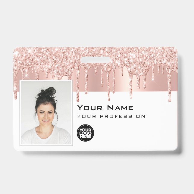 Custom Glam Employee Photo, Bar Code, Logo, Name ID Badge (Front)