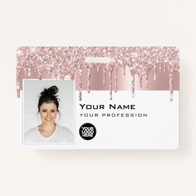 Custom Glam Employee Photo, Bar Code, Logo, Name ID Badge (Front)