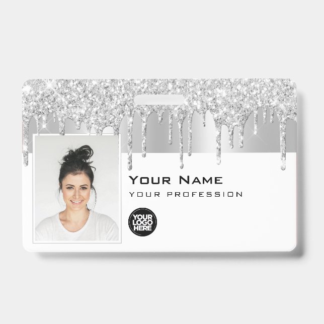 Custom Glam Employee Photo, Bar Code, Logo, Name ID Badge (Front)