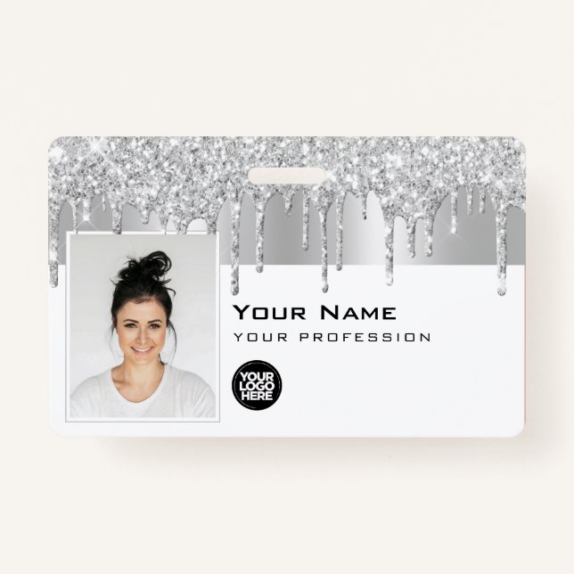 Custom Glam Employee Photo, Bar Code, Logo, Name ID Badge (Front)