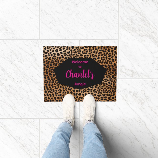 Custom Glamoratti Leopard Print Welcome rug (Indoor)