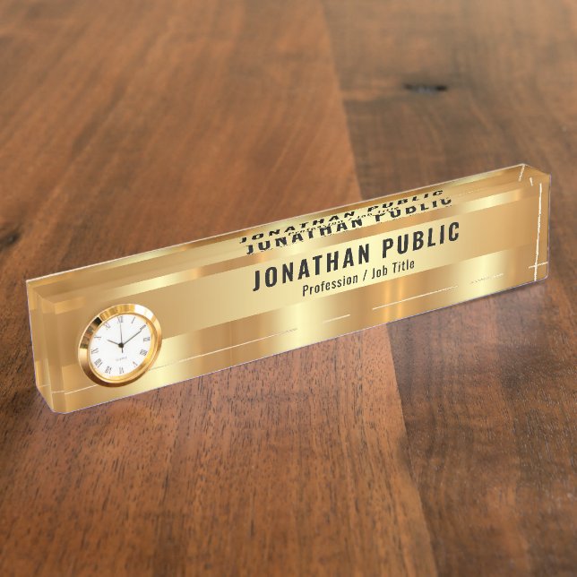 Custom Glamorous Stylish Template Luxe Gold Clock Nameplate (Side)