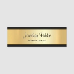 Custom Glamour Gold Rectangle Hand Script Modern Name Tag