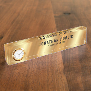 Custom Glamour Stylish Template Luxury Gold Clock Nameplate