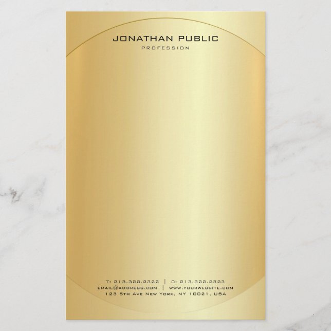 Custom Glamourous Faux Gold Modern Elegant Templat Stationery (Front)