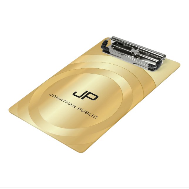 Custom Glamourous Faux Gold Monogram Template Mini Clipboard (Angled3)
