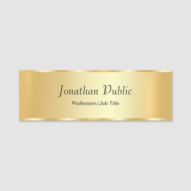 Custom Glamourous Gold Look Modern Script Template Name Tag (Front)